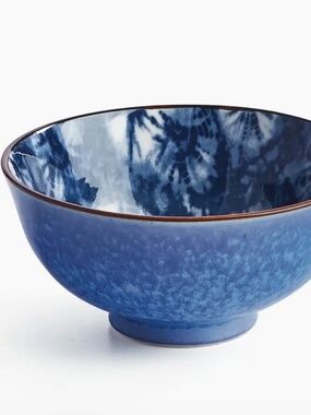 Indigo Porcelain Bowl 4.75" Shibori Style Blue Bowl